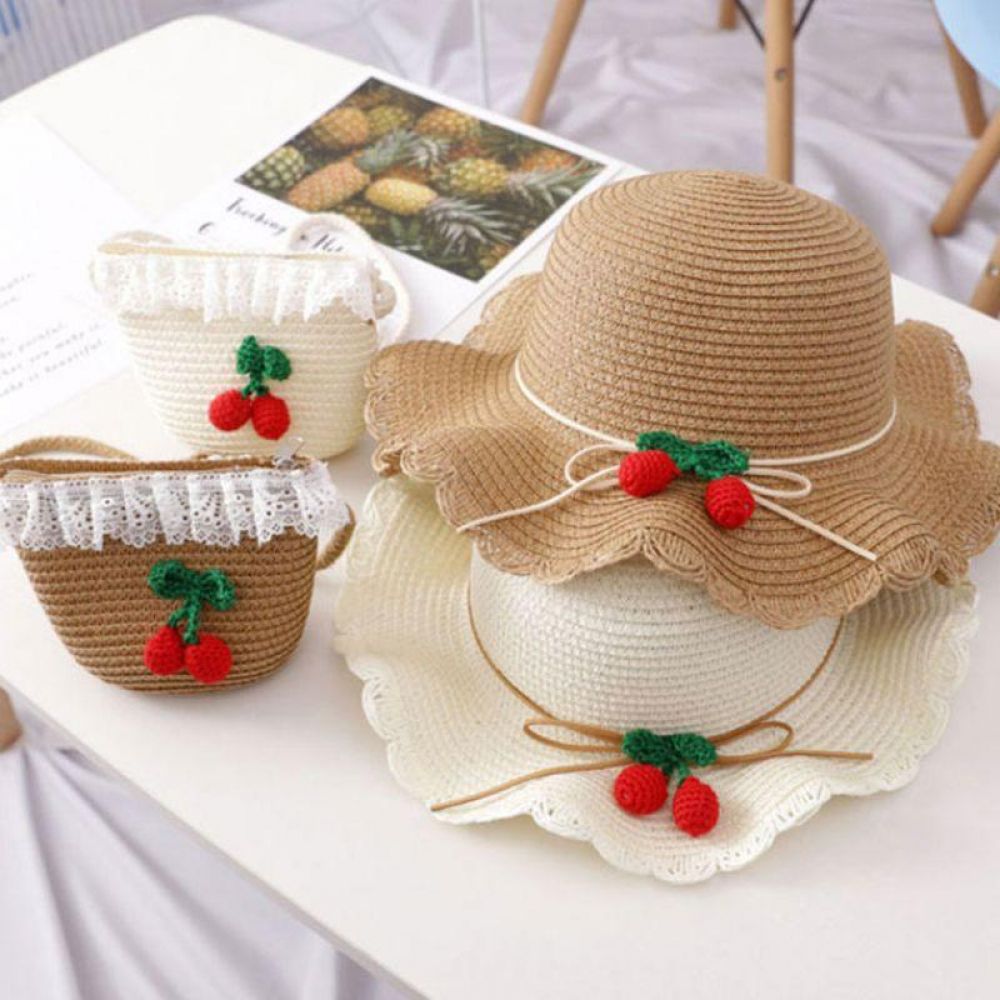 체리 와펜 왕골 모자 가방 왕골모자 밀짚모자 여름모자 썬캡 페도라
