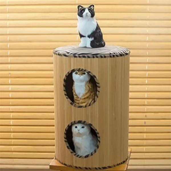 엠펫대나무원형2층콘도(BB-04) 평판형 후드형 고양이용품.응고형모래 사막화방지매트 고양이매트 고양이화장실 애견용품