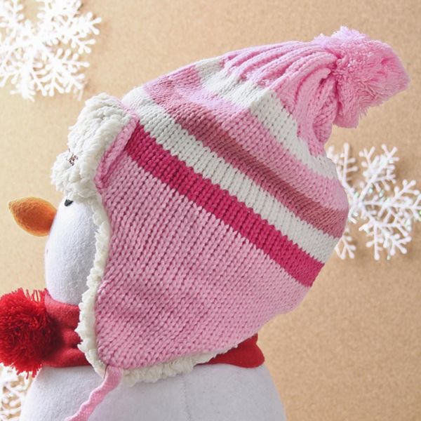 니트 귀달이 모자 분홍 어린이용 화이트색모자 방한모 겨울모자 어린이모자 겨울용품 방한용품 따스한니트귀달이모자
