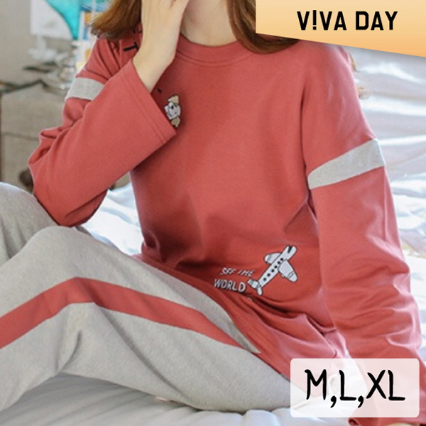 VIVA-M158 비행기 홈웨어세트 홈웨어 잠옷 실내용웨어 홈웨어옷 여성잠옷 여자잠옷 잠옷세트 홈웨어세트 실내홈웨어 수면잠옷