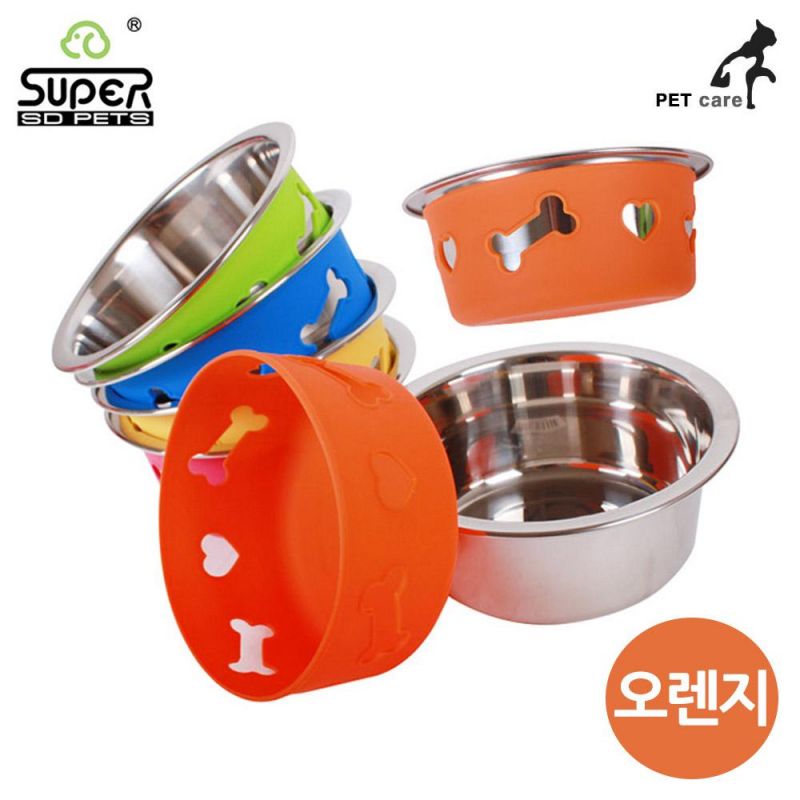 슈퍼펫 스텐 하트보울 식기 (오렌지) 강아지 급수기 급식기 개급식기 애견용품