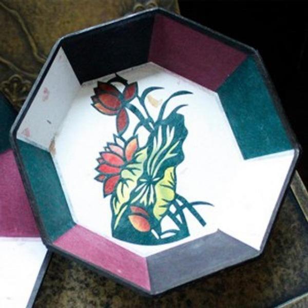 한지공예 연꽃팔각접시 청록 한지 한지공예 수작업한지 한지보관함 보관함