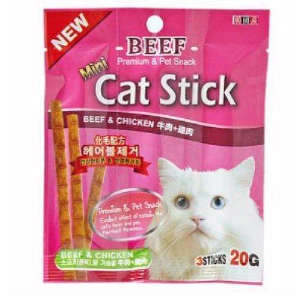 바우와우미니캣스틱3p-소고기(애견용품) 고양이간식 습식파우치 애견용품 고양이참치 고양이파우치간식 캣간식 캣스케이지 고양이밥 스케지어파우치 사료