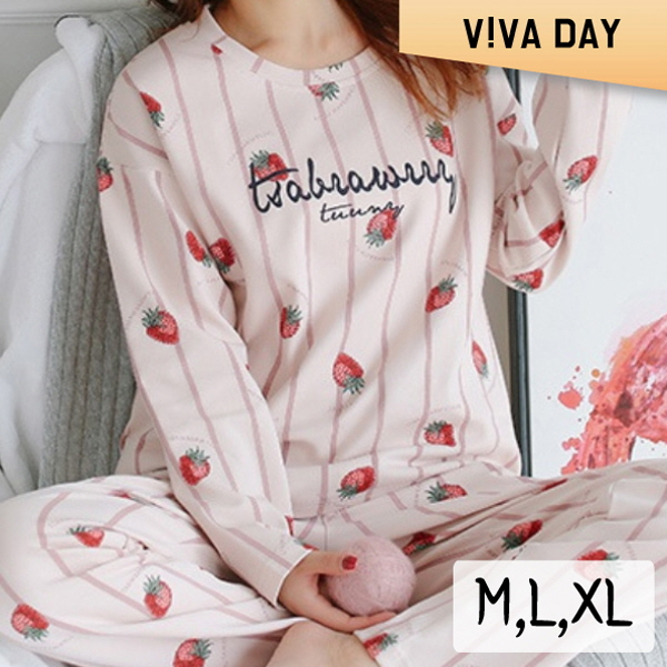 VIVA-M172 스트로베리 홈웨어세트 홈웨어 잠옷 실내용웨어 홈웨어옷 여성잠옷 여자잠옷 잠옷세트 홈웨어세트 실내홈웨어 수면잠옷