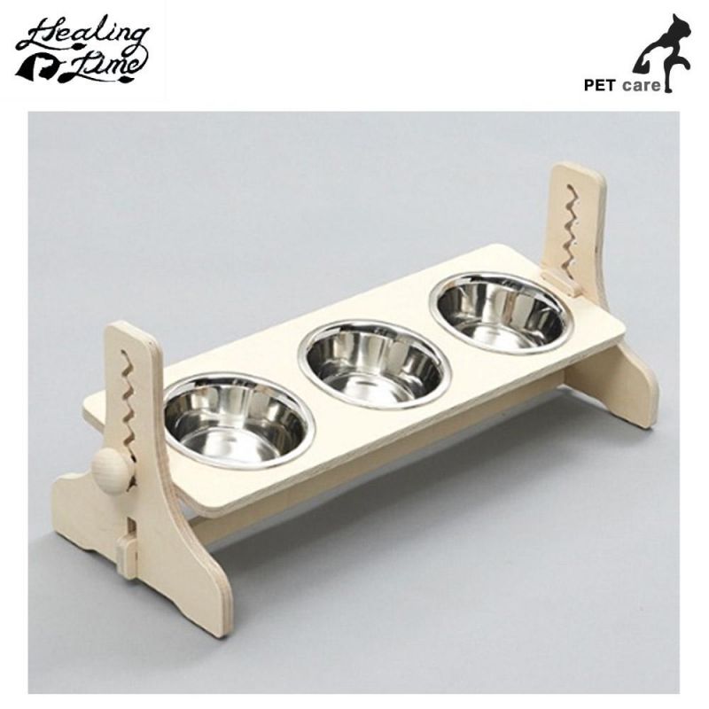 힐링타임 높이조절 원목식탁 3구 (NH-344) (스텐) 강아지 급수기 급식기 개급식기 애견용품