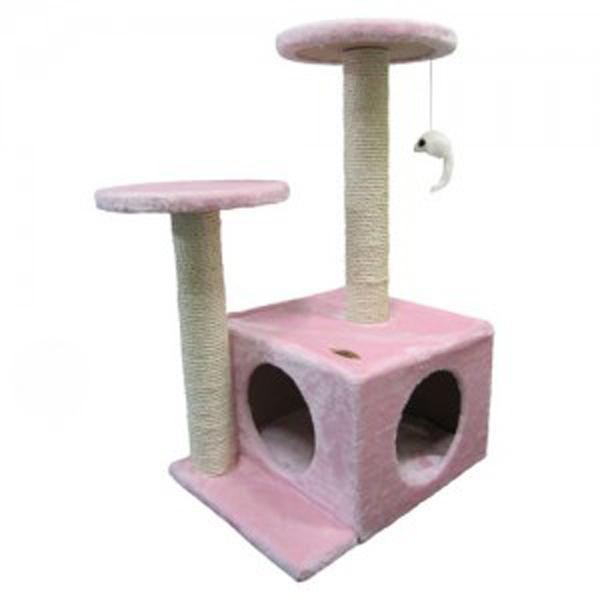 2단 사각 캣타워(8543) 핑크 고양이하우스