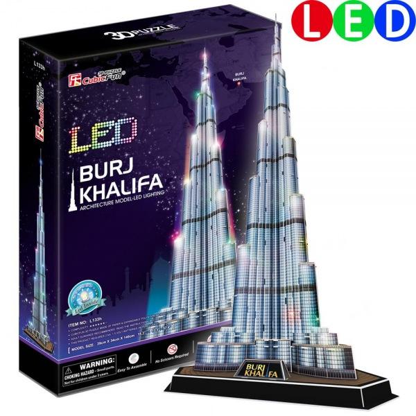 (3D입체퍼즐)(큐빅펀)(L133h) 브루즈 할리파-LED 아랍에미리트 입체퍼즐 건축모형 마스코트 3D퍼즐 뜯어만들기 조립퍼즐 우드락퍼즐 세계유명건축물 중동