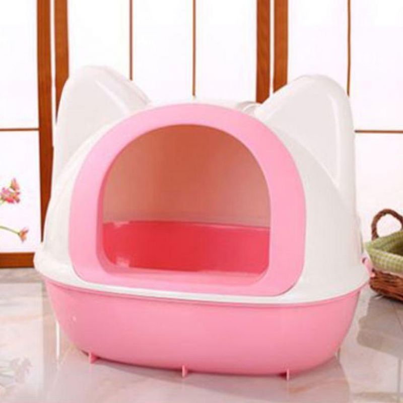 냐옹이귀 화장실S(분홍색) 고양이 배변판 토일렛 캣 후드형