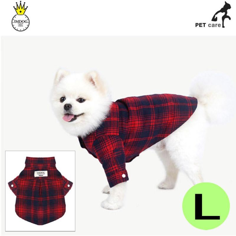 아이엠독 런던 체크 셔츠 (레드) (L) 강아지 티셔츠 T셔츠 애견용품 애완용품