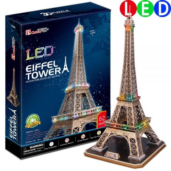 (3D입체퍼즐)(큐빅펀)(L091h) 에펠 타워-LED 프랑스 입체퍼즐 건축모형 마스코트 3D퍼즐 뜯어만들기 조립퍼즐 우드락퍼즐 세계유명건축물 유럽