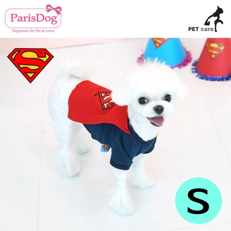패리스독 슈퍼맨 왐 케이프 티셔츠 (레드) (망토) (S) 강아지 티셔츠 T셔츠 애견용품 애완용품
