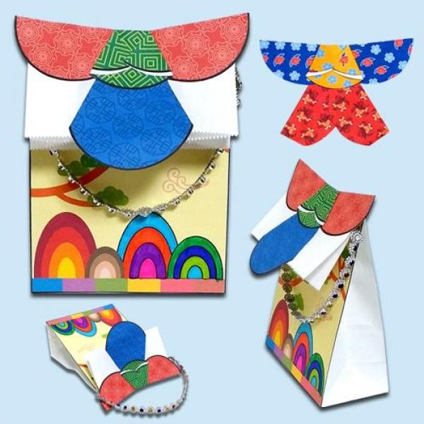 (만들기재료)전통한복접기 종이가방만들기 5개묶음 만들기재료 한복접기 종이가방 새해 전통 명절 어린이집만들기 유치원만들기 만들기수업
