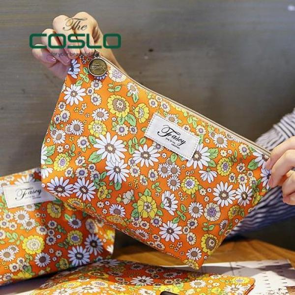 국화 빅 스위트 예쁜 꽃무늬 천 여자 여행용 파우치 (오렌지) 파우치 가방 작은가방 파우치가방 페브릭파우치