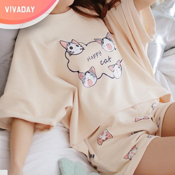 VIVA-M39 캣 파자마세트 잠옷 홈웨어 파자마 잠옷세트 란제리 실내복 이지웨어