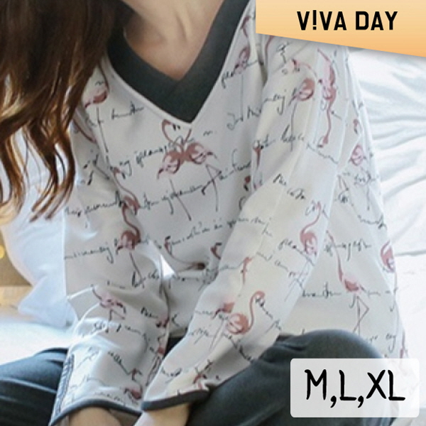 VIVA-M167 플라밍고 홈웨어세트 홈웨어 잠옷 실내용웨어 홈웨어옷 여성잠옷 여자잠옷 잠옷세트 홈웨어세트 실내홈웨어 수면잠옷