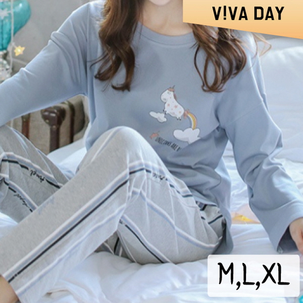 VIVA-M166 유니콘무지개 홈웨어세트 홈웨어 잠옷 실내용웨어 홈웨어옷 여성잠옷 여자잠옷 잠옷세트 홈웨어세트 실내홈웨어 수면잠옷