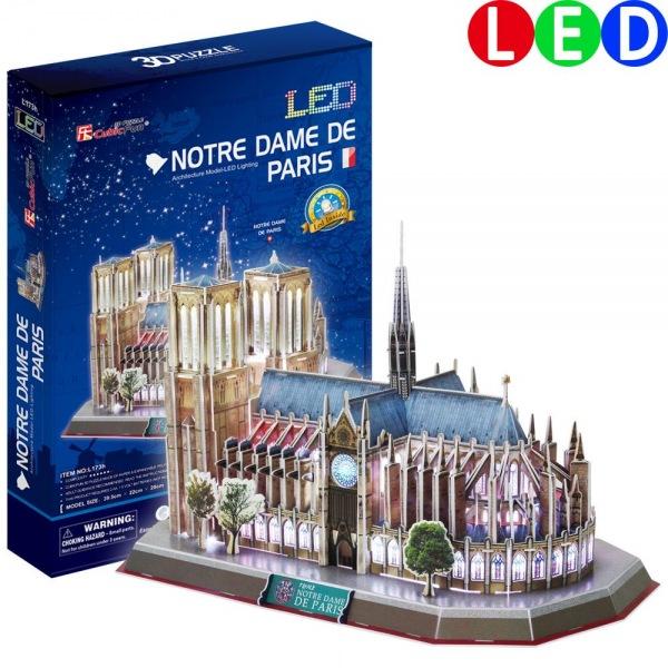 (3D입체퍼즐)(큐빅펀)(L173h) 노트르담 드 파리-LED 프랑스 입체퍼즐 건축모형 마스코트 3D퍼즐 뜯어만들기 조립퍼즐 우드락퍼즐 세계유명건축물 유럽