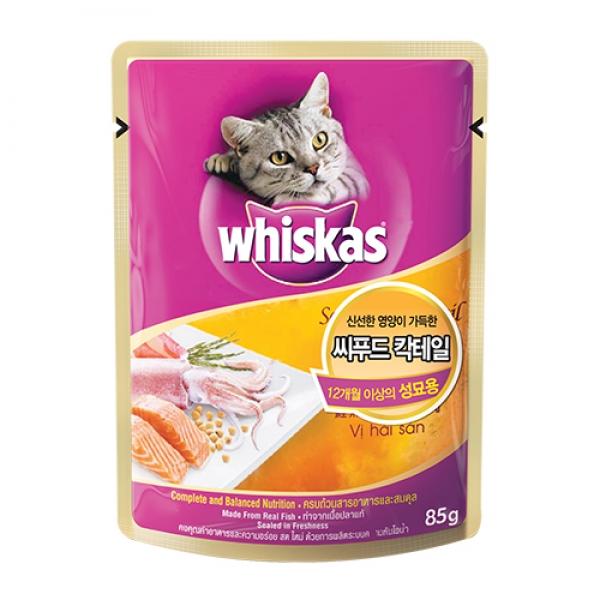 위스카스 씨푸드칵테일 85g 고양이간식 고양이파우치 냥이간식 냥이파우치 애묘간식