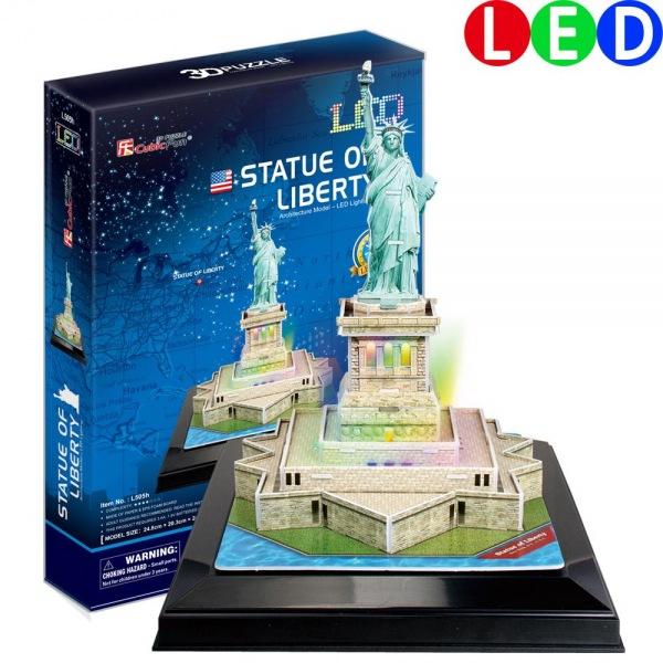 (3D입체퍼즐)(큐빅펀)(L505h) 자유의 여신상-LED 미국 입체퍼즐 건축모형 마스코트 3D퍼즐 뜯어만들기 조립퍼즐 우드락퍼즐 세계유명건축물 북미