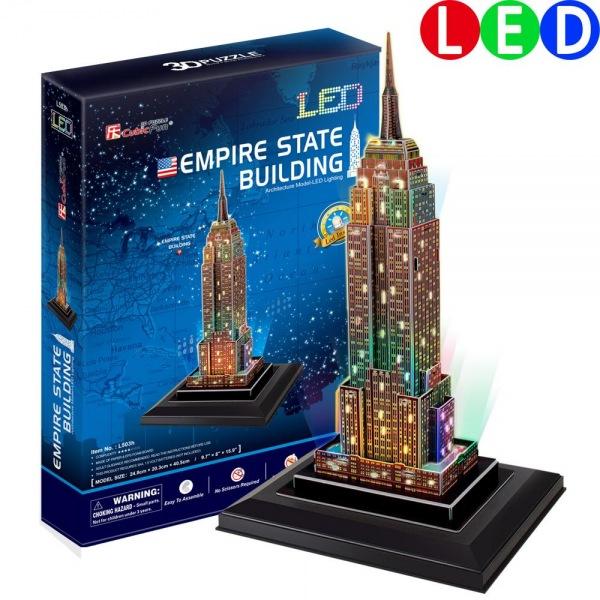 (3D입체퍼즐)(큐빅펀)(L503h) 엠파이어스테이트 빌딩-LED 미국 입체퍼즐 건축모형 마스코트 3D퍼즐 뜯어만들기 조립퍼즐 우드락퍼즐 세계유명건축물 북미
