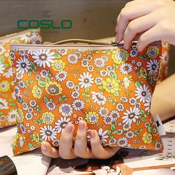 국화 슬림 사각 예쁜 천 꽃무늬 여자 여행용 파우치 (오렌지) 파우치 가방 작은가방 파우치가방 페브릭파우치