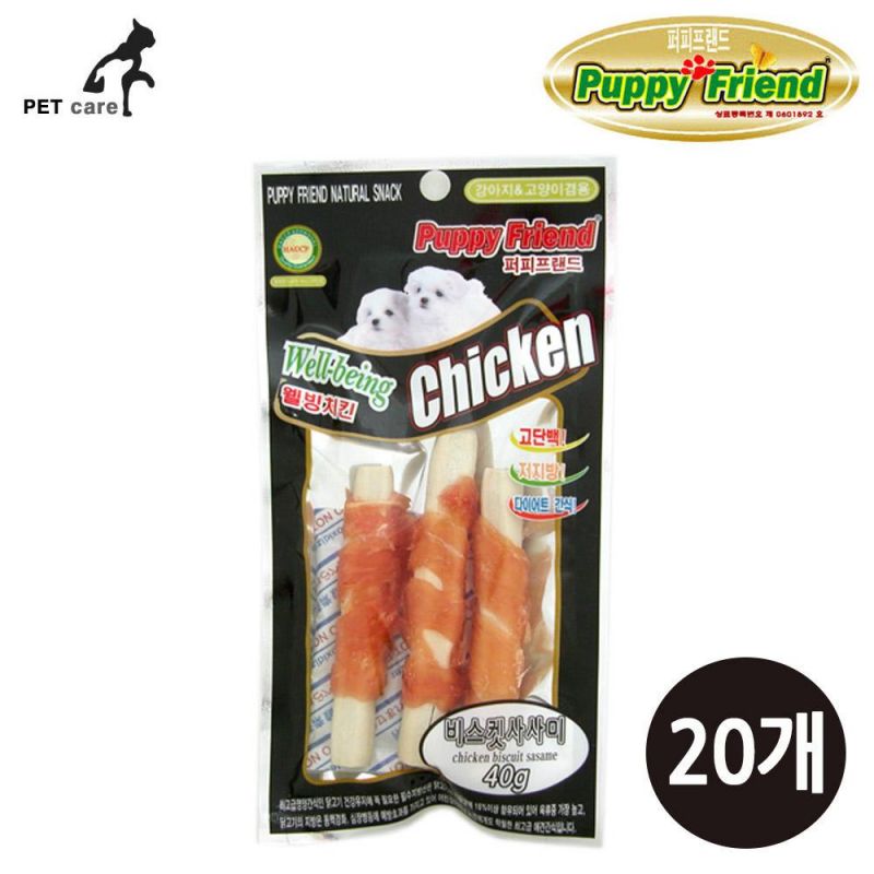 퍼피프랜드 치킨 비스켓 사사미 (35g x 20개) 강아지 애완용품 애완간식 애견용품 애완