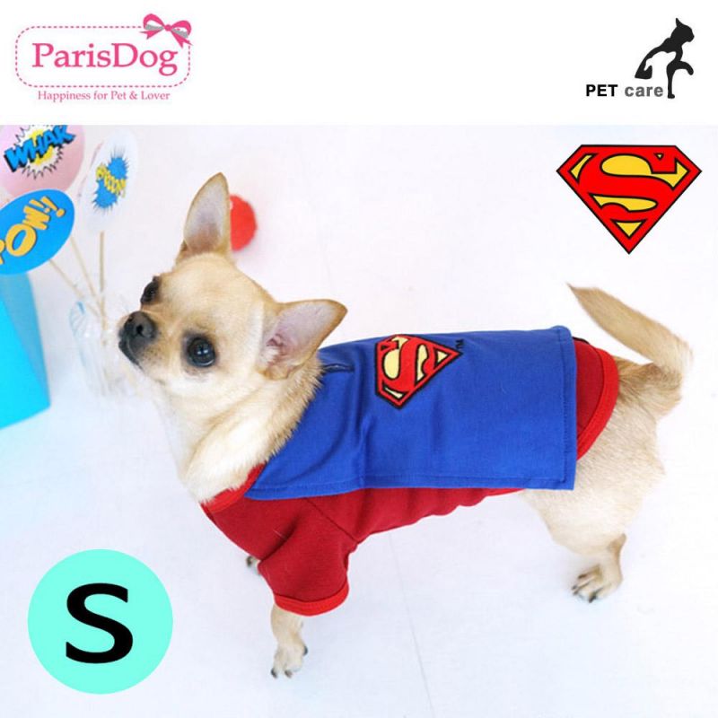 패리스독 슈퍼맨 왐 케이프 티셔츠 (블루) (망토) (S) 강아지 티셔츠 T셔츠 애견용품 애완용품