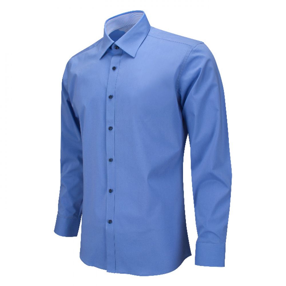 블루 배색 카라 슬림 스판 셔츠_RF1073 긴팔와이셔츠 긴팔셔츠 드레스셔츠 와이셔츠 남자셔츠 체크패턴셔츠 정장셔츠 체크셔츠