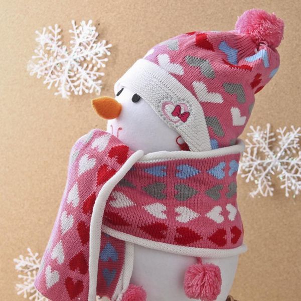하트 모자 목도리세트 분홍 어린이용 어린이모자 방한용품 겨울용품 비니모자 겨울모자 어린이모자