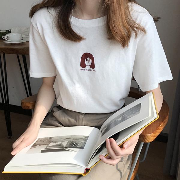 뚱한 표정 소녀 캐릭터 포인트 귀여운 면티 니트티 가디건 목폴라 루즈핏 반폴라 블라우스 남방 나시 여성베스트 티셔츠