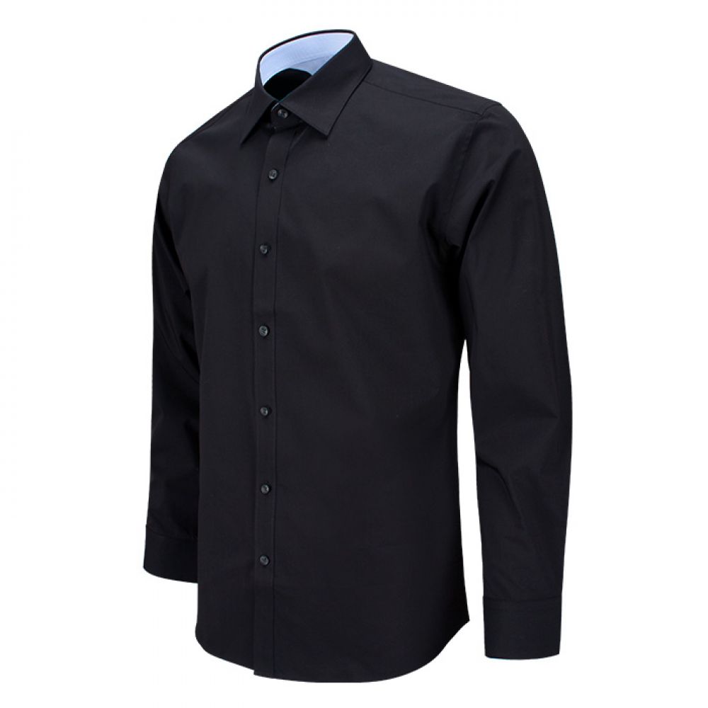 블랙 배색 카라 슬림 스판 셔츠_RF1072 긴팔와이셔츠 긴팔셔츠 드레스셔츠 와이셔츠 남자셔츠 체크패턴셔츠 정장셔츠 체크셔츠 출근룩 블루셔츠