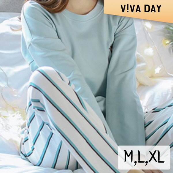 VIVA-M163 하늘줄무늬 홈웨어세트 홈웨어 잠옷 실내용웨어 홈웨어옷 여성잠옷 여자잠옷 잠옷세트 홈웨어세트 실내홈웨어 수면잠옷
