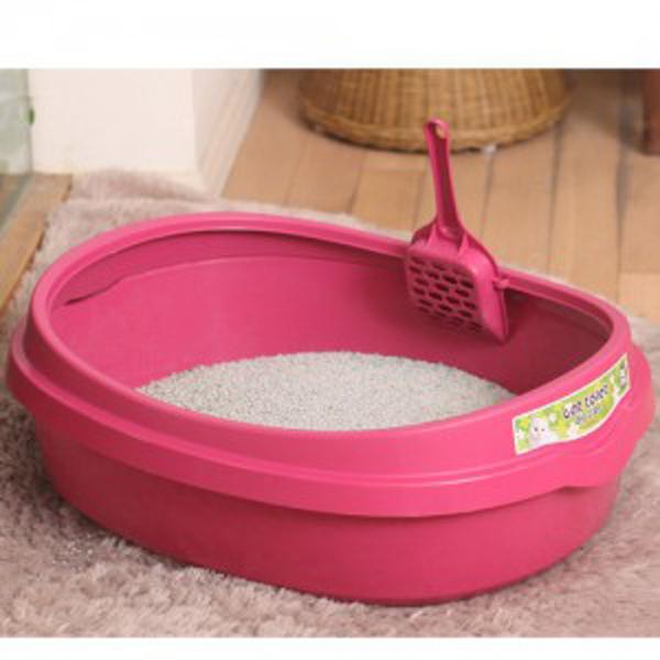 푸르미고양이화장실(대)-핑크 평판형 후드형 고양이용품.응고형모래 사막화방지매트 고양이매트 고양이화장실 애견용품